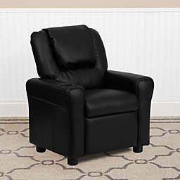 Flash Furniture Contemporary Black Leathersoft Kids Recliner With Cup Holder And Headrest - Black LeatherSoft