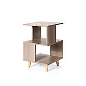 Hivago 2 Pieces Wooden Modern Nightstand Set with Solid Wood Legs for Living Room