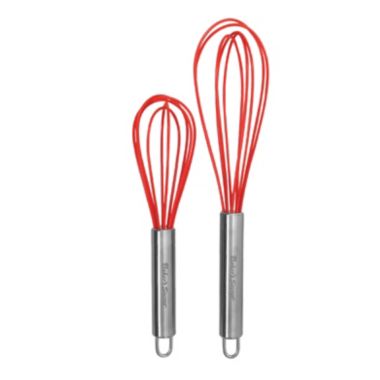 Baker's Secret 2x Whisk, 8" & 10", Set of 2 Whiskes, Heat Resistant, Kitchen Essentials, Silicone, Red. View a larger version of this product image.