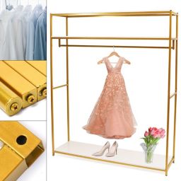 Infinity Merch Garment Rack Metal Rolling Clothing Shelf in H180cmxL145cm Gold