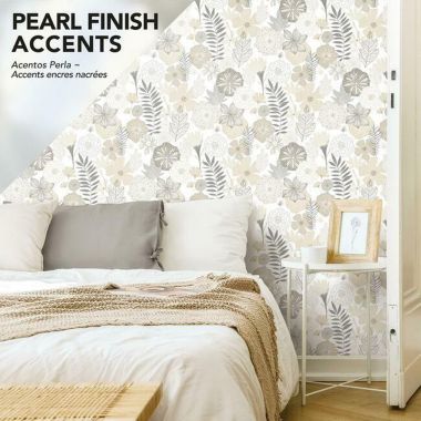Roommates Decor Modern Perennial Blooms Peel & Stick Wallpaper - Beige. View a larger version of this product image.