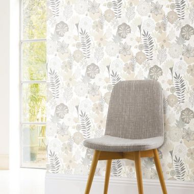 Roommates Decor Modern Perennial Blooms Peel & Stick Wallpaper - Beige. View a larger version of this product image.