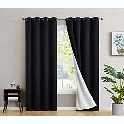 THD Virginia 100% Full Complete Blackout Heavy Thermal Insulated Energy Saving Heat/Cold Blocking Grommet Curtain Drapery Panels for Bedroom & Living Room - Set of 2