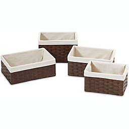 Americanflat Set of 4 Brown Woven Paper Storage Baskets with Removable Linen Liners - Durable Metal Frame - Nesting Baskets for Home Organization- Eco-Friendly