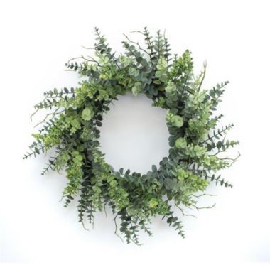 Melrose Green Flocked Spring Eucalyptus Foliage Wreath, 29-Inch, Unlit. View a larger version of this product image.