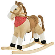 Qaba Kids Plush Ride-On Rocking Horse Toy Cowboy Rocker with Fun Realistic Sounds for Child 3-6 Years Old, Beige