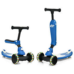Slickblue 2 in 1 Kids Kick Scooter with Flash Wheels for Girls Boys from 1.5 to 6 Years Old-Blue