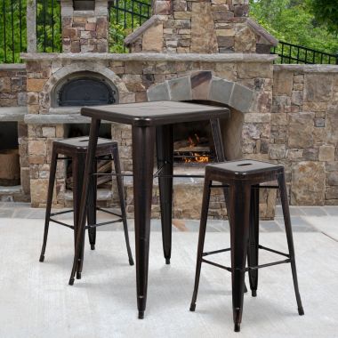Flash Furniture Lily 4 Pack Commercial Grade 30" High Backless Black-Antique Gold Metal Indoor-Outdoor Barstool with Square Seat. View a larger version of this product image.