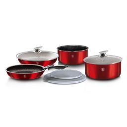 Berlinger Haus 9-Pieces Cookware Set w/ Detached Ergonomic Handle Burgundy Collection
