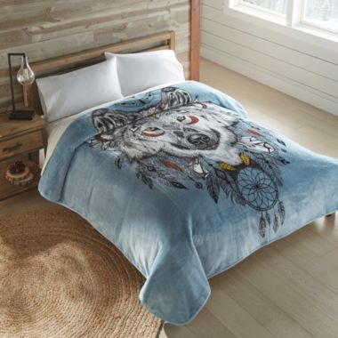 High Pile Oversized 90x90 Luxury Coverlet Blanket, One Size, Spirit Wolf. View a larger version of this product image.