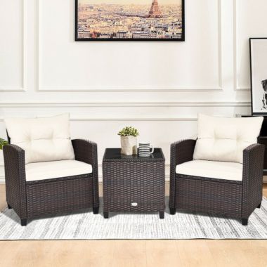 Costway 3 Pcs Patio Rattan Furniture Set Cushioned Conversation Set Coffee Table. View a larger version of this product image.