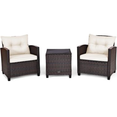 Costway 3 Pcs Patio Rattan Furniture Set Cushioned Conversation Set Coffee Table. View a larger version of this product image.