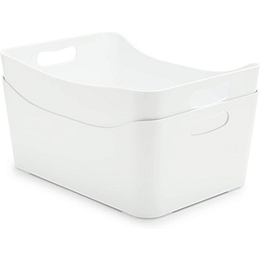 Juvale Plastic Storage Bins, White Container for Shelves (13 x 9.5 x 5.5 In, 2 Pack). View a larger version of this product image.