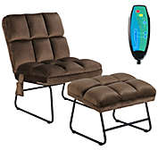 Gymax Massage Chair Velvet Accent Sofa Chair w/ Ottoman & Remote Control Brown