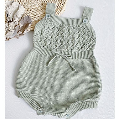 Laurenza&#39;s Girls Sage Green Knit Romper. View a larger version of this product image.
