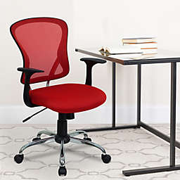 Emma + Oliver Mid-Back Red Mesh Swivel Task Office Chair with Chrome Base and Arms