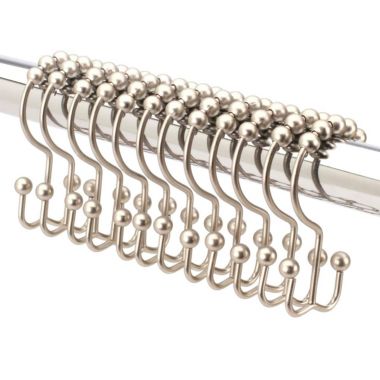 2LB Depot Double Shower Curtain Hooks Rings (Brushed Nickel, Satin Decorative Finish) Premium Rust Resistant Stainless Steel Metal Hook, Roller Balls Glide on Shower Rods, Set of 12. View a larger version of this product image.