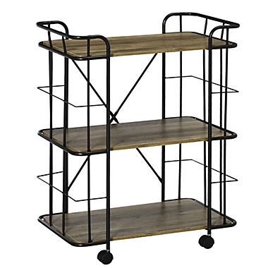 HOMCOM 25" Rolling Kitchen Cart, Kitchen Storage Trolley with 3 Shelves for Dining Room, Laundry Room, and Bathroom, Natural. View a larger version of this product image.