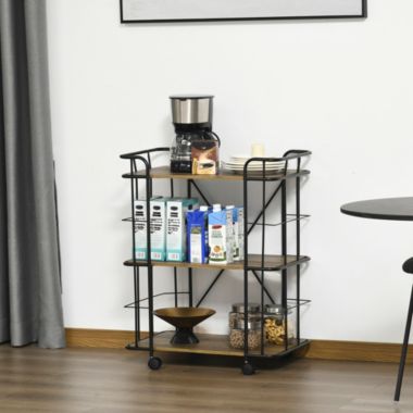 HOMCOM 25" Rolling Kitchen Cart, Kitchen Storage Trolley with 3 Shelves for Dining Room, Laundry Room, and Bathroom, Natural. View a larger version of this product image.