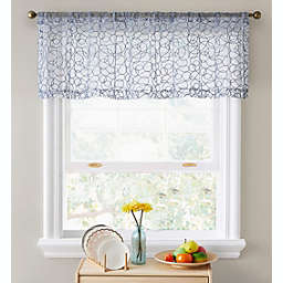 THD Francine Embroidered Polyester Semi-Sheer Rod Pocket Valances Set, Blue, 18 in x 54 in