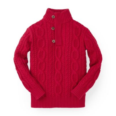 Hope & Henry Boys&#39; Long Sleeve Mock Neck Cable Sweater with Button Placket, Red, 6-12 Months