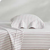 Bare Home Flannel Sheet Set 100% Cotton, Velvety Soft Heavyweight - Double Brushed Flannel - Deep Pocket (Ticking Stripe - White/Burgundy)