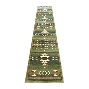 Masada Rugs Southwest 2&#39;x11&#39; Native American Area Rug Runner in Green. View a larger version of this product image.