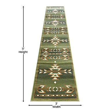 Masada Rugs Southwest 2&#39;x11&#39; Native American Area Rug Runner in Green. View a larger version of this product image.