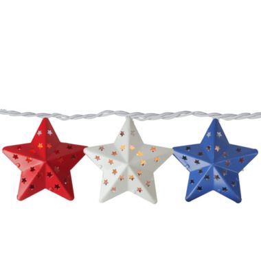 Northlight 10-Count Red and Blue Fourth of July Star String Light Set, 7.25ft White Wire. View a larger version of this product image.