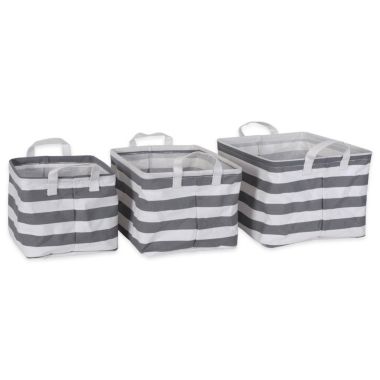 DII Pe Coated Cotton/Poly Laundry Bin Stripe Gray Rectangle Asst Small Set/3. View a larger version of this product image.