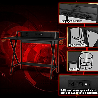 Costway-CA All-in-One Professional Gaming Desk with Cup and Headphone Holder. View a larger version of this product image.