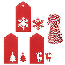 Wrapables Christmas Holiday Gift Tags/Kraft Hang Tags with Laser Cut Design for Gift-Wrapping, DIY, Arts & Crafts (100pcs), Red Scalloped