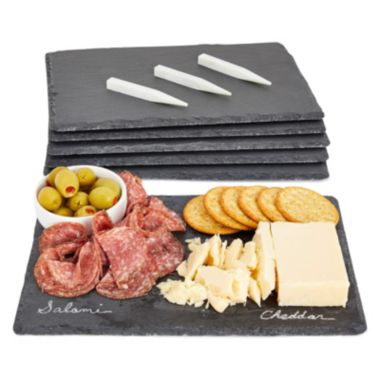Juvale Set of 6 Black Slate Charcuterie Boards with Chalk, Individual Stone Plates for Cheese, Meat, Appetizers (8 x 12 In). View a larger version of this product image.