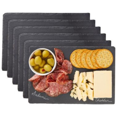 Juvale Set of 6 Black Slate Charcuterie Boards with Chalk, Individual Stone Plates for Cheese, Meat, Appetizers (8 x 12 In). View a larger version of this product image.