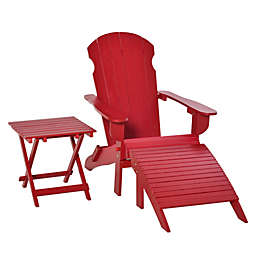 Outsunny 3-Piece Wooden Adirondack Chair Set with Comfort Ottoman & Handy Side Table with Easy Folding Design, Red