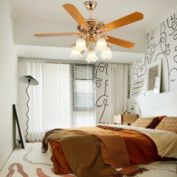 Stock Preferred 52" Low Profile Gold Ceiling Fan Light w/ 5 Wood Leaves & Remote