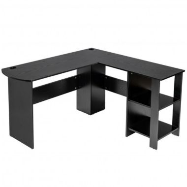 Costway Modern L-Shaped Computer Desk with Shelves-Black. View a larger version of this product image.