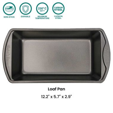 Baker's Secret 12" Loaf Pan, Thick Carbon Steel & Non-stick coating, 9" baking capacity, Dark Gray Classic Line. View a larger version of this product image.