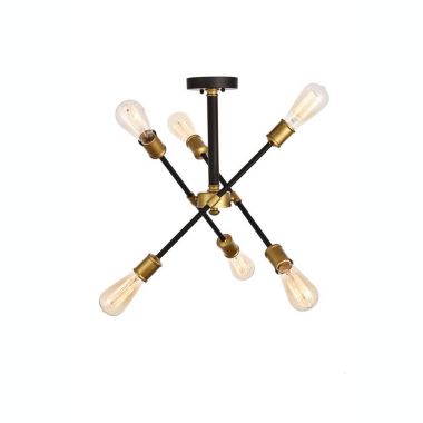 Elegant Lighting Axel Collection 6 Light Flushmount in Black and Brass Finish - 17.1"D x 16.6"H. View a larger version of this product image.