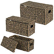 mDesign Woven Hyacinth Home Storage Basket with Lid, Set of 3 - White Wash