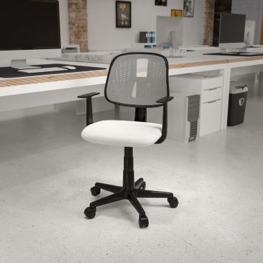 Flash Furniture Flash Fundamentals Mid-Back White Mesh Swivel Task Office Chair with Pivot Back and Arms, BIFMA Certified. View a larger version of this product image.