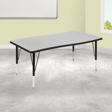 Flash Furniture Wren 28"W x 47.5"L Rectangle Wave Flexible Collaborative Grey Thermal Laminate Activity Table - Height Adjust Short Legs. View a larger version of this product image.