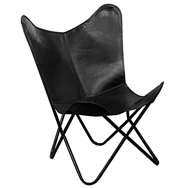 vidaXL Butterfly Chair Black Real Leather. View a larger version of this product image.