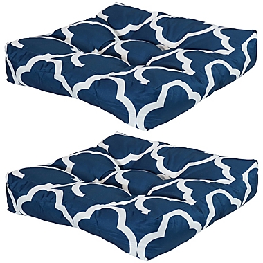 Sunnydaze Indoor/Outdoor Replacement Square Tufted Patio Chair Seat and Back Cushions - 20" - Navy Blue and White Quatrefoil - 2pk. View a larger version of this product image.