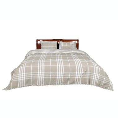 Ninety Six Banbury Plaid Linen and Ivory Cotton Comforter Set. View a larger version of this product image.