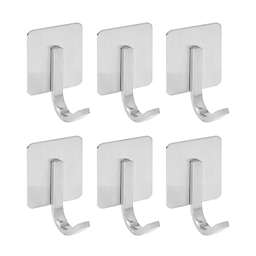Built Industrial J Shape Adhesive Wall Hooks, Heavy Duty Stainless Steel for Hanging (2.4 In, 6 Pack)