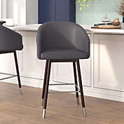 Flash Furniture Margo 26" Commercial Grade Mid-Back Modern Counter Stool with Walnut Finish Beechwood Legs and Contoured Back, Gray LeatherSoft/Silver Accents