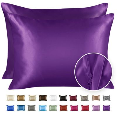 SHOPBEDDING Silky Satin Pillowcase for Hair and Skin - King Satin Pillow Case with Zipper, Grape (Pillowcase Set of 2) By BLISSFORD
