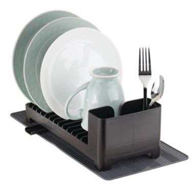 mDesign Compact Dish Drying Rack with Swivel Spout & Silicone Mat. View a larger version of this product image.