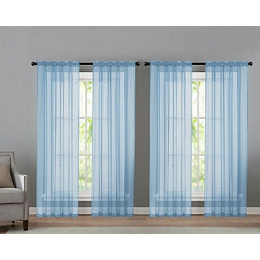 Kate Aurora 4 Piece Basic Home Rod Pocket Sheer Voile Window Curtain Panels - 52 in. W x 84 in. L, Baby Blue. View a larger version of this product image.